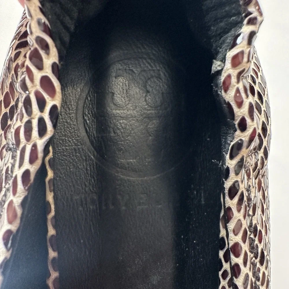 Tory Burch Ballet Flats Womens Gold Snake Print Leather Upper Shoes Size 7 M *R*